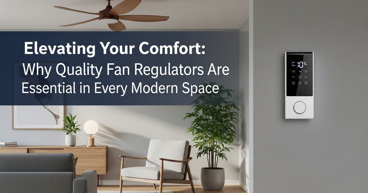 Modern living room with a digital fan regulator, showcasing innovation by fan regulator manufacturers.
